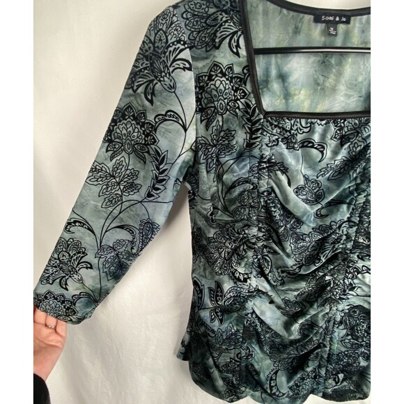 Vintage Y2k Top Womens Medium Blue Black Rusched Velvet Whimsigoth Fairy - Picture 6 of 13